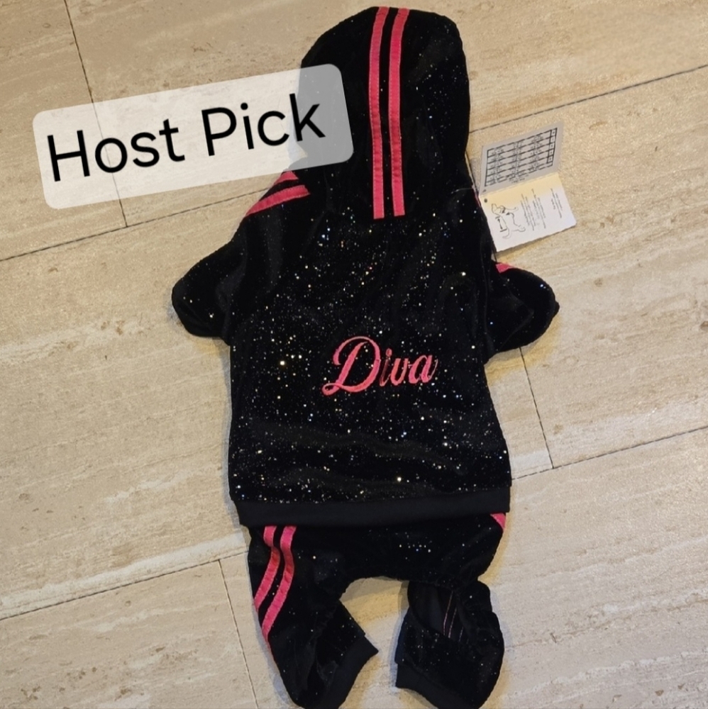 New Fabdog Diva Black and Pink Sparkly Velour Pet Jogging Suit/Costume